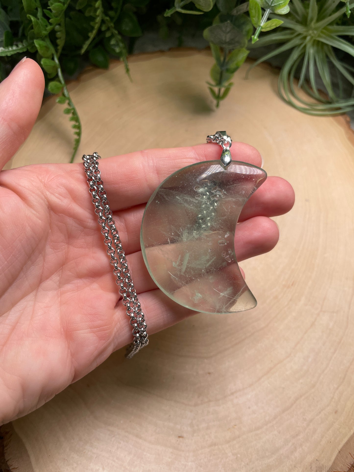 Green Fluorite Chunky Moon Necklace