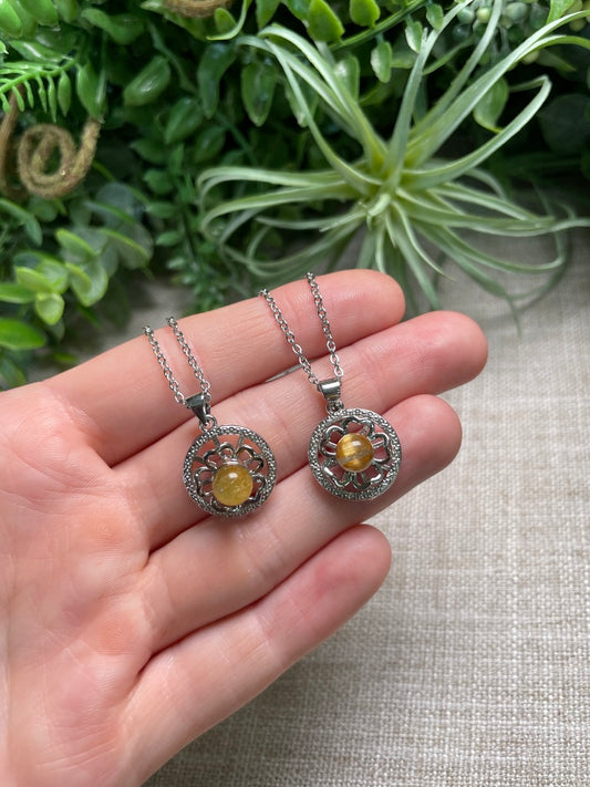 Gold Rutile Quartz Fidget Spinner Necklace
