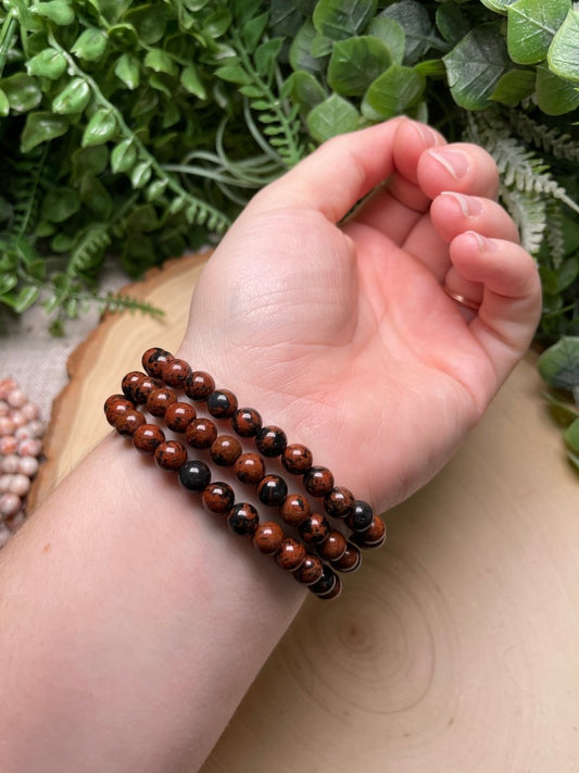 6mm Beaded Red Obsidian Bracelet | Copper Ashes
