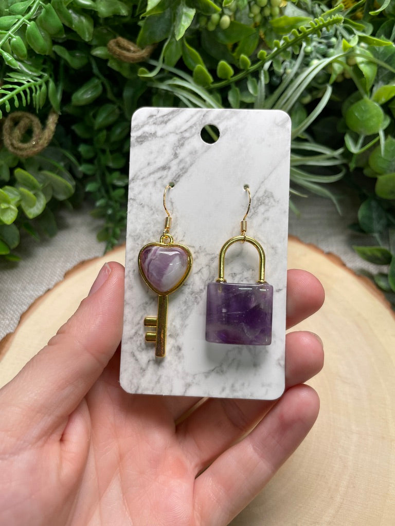 Crystal Lock and Key Earrings
