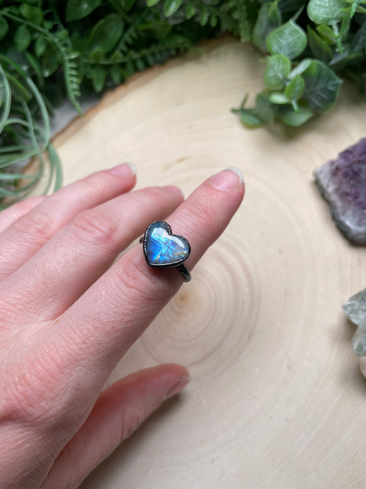 Moonstone Heart Ring Size 5.25