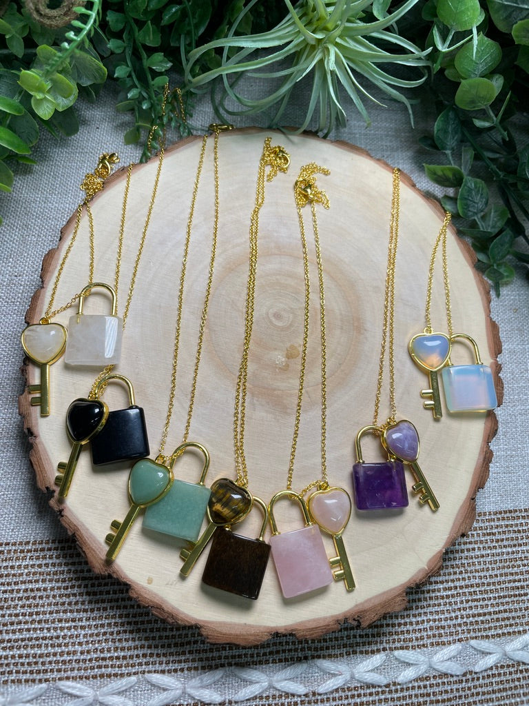Crystal Lock and Key Necklace