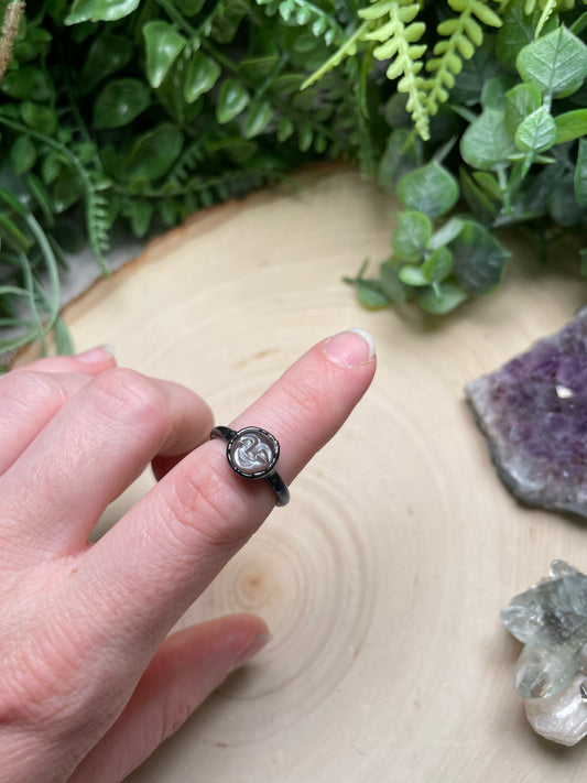 Peach Moonstone Goddess Ring Size 5