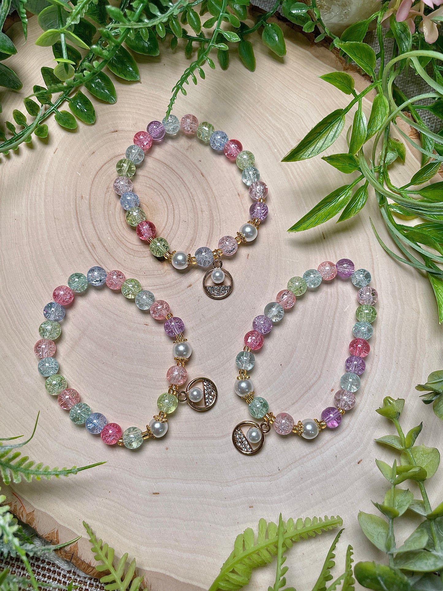 Kawaii Crackle Glass Charm Bracelet