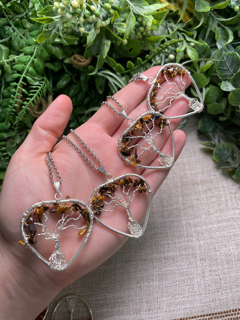 Tigers Eye Heart Tree of Life Necklace