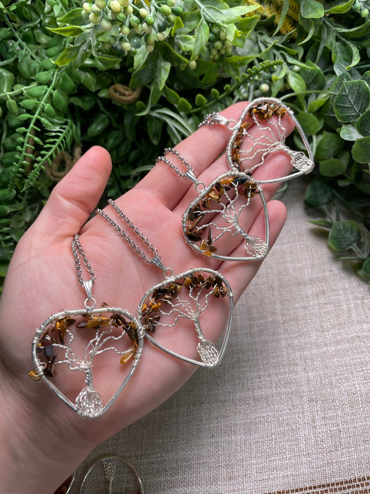 Tigers Eye Heart Tree of Life Necklace
