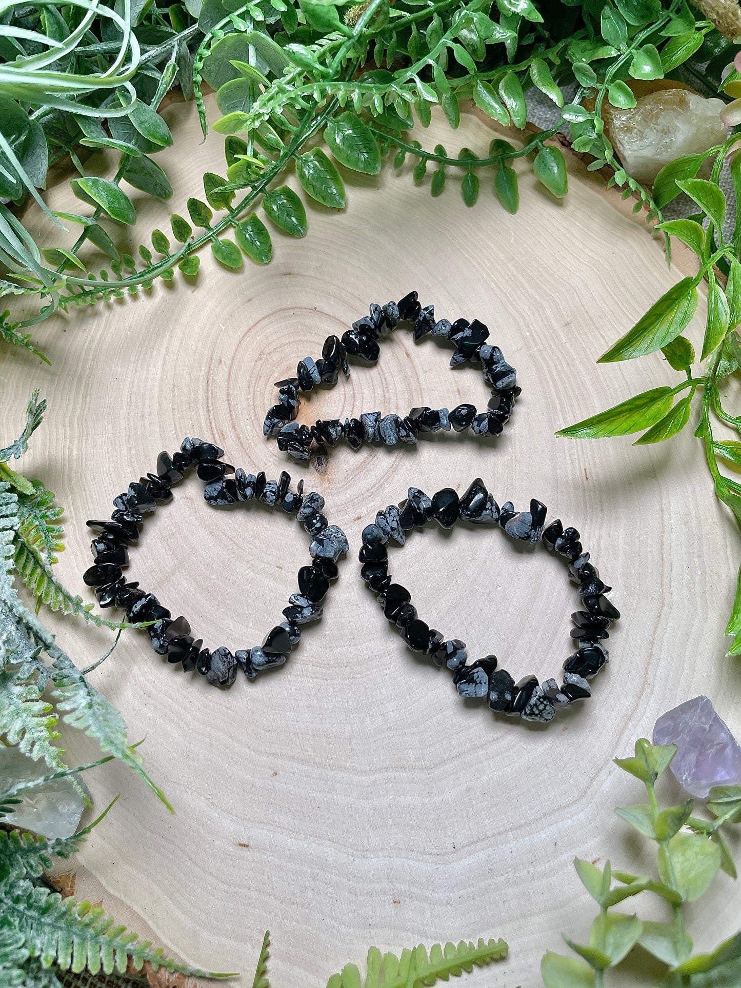 Snowflake Obsidian Chip Bracelet
