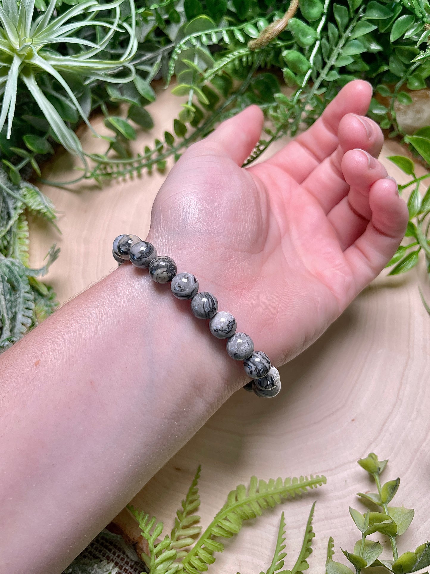 8mm Beaded Map Jasper Bracelet