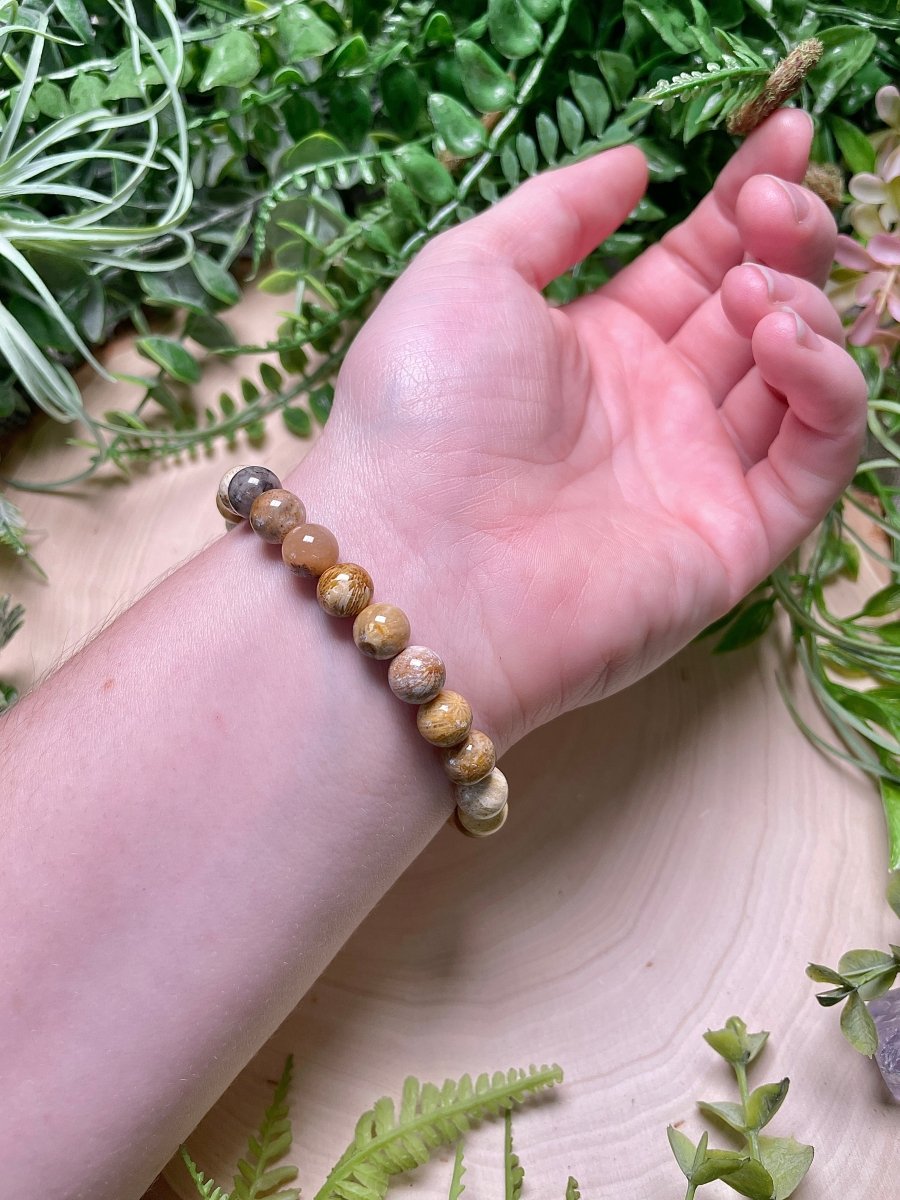8mm Beaded Fossilized Coral Bracelet | Copper Ashes