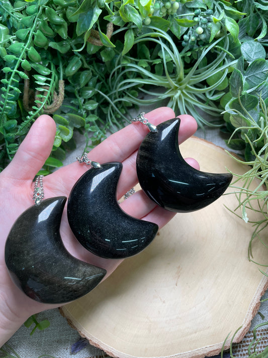 Chunky Sheen Obsidian Moon Necklace