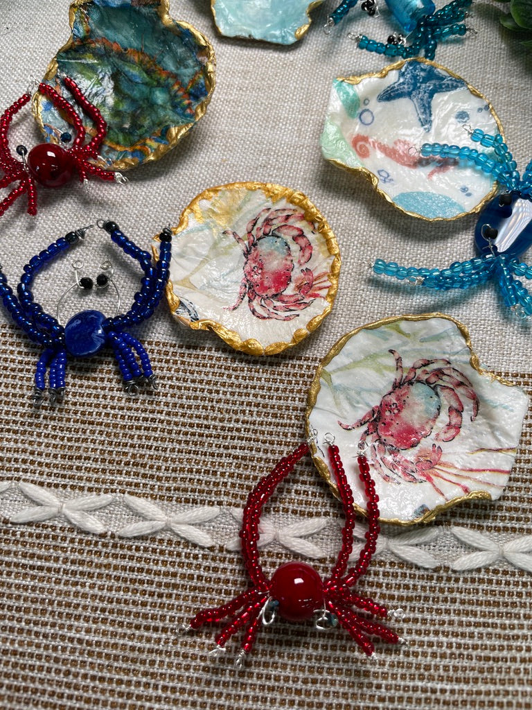 Decoupage Shell and Beaded Crab Set