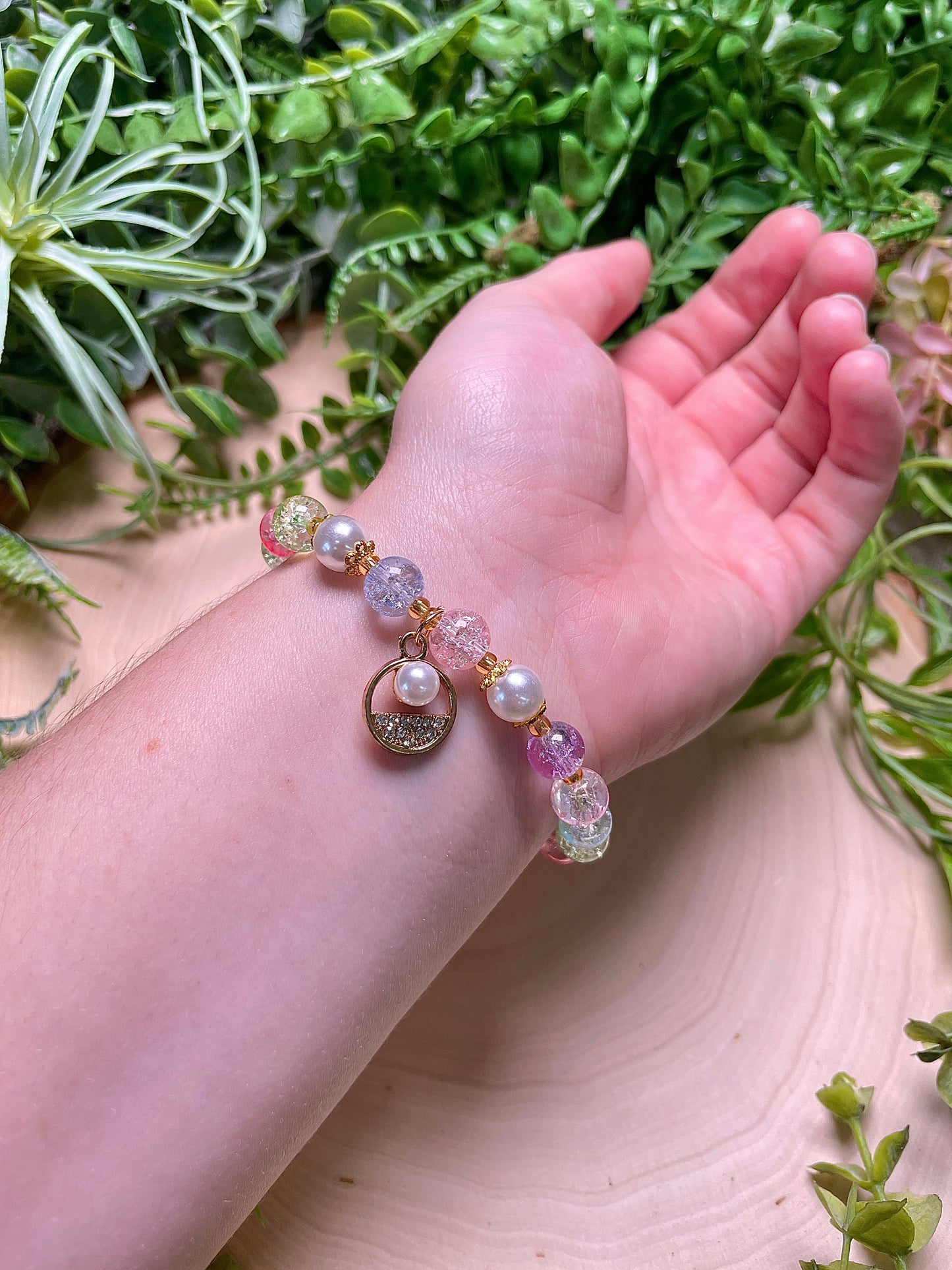 Kawaii Crackle Glass Charm Bracelet
