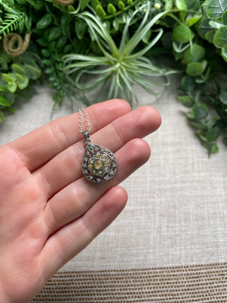 Golden Rutile Quartz Fidget Spinner Necklace