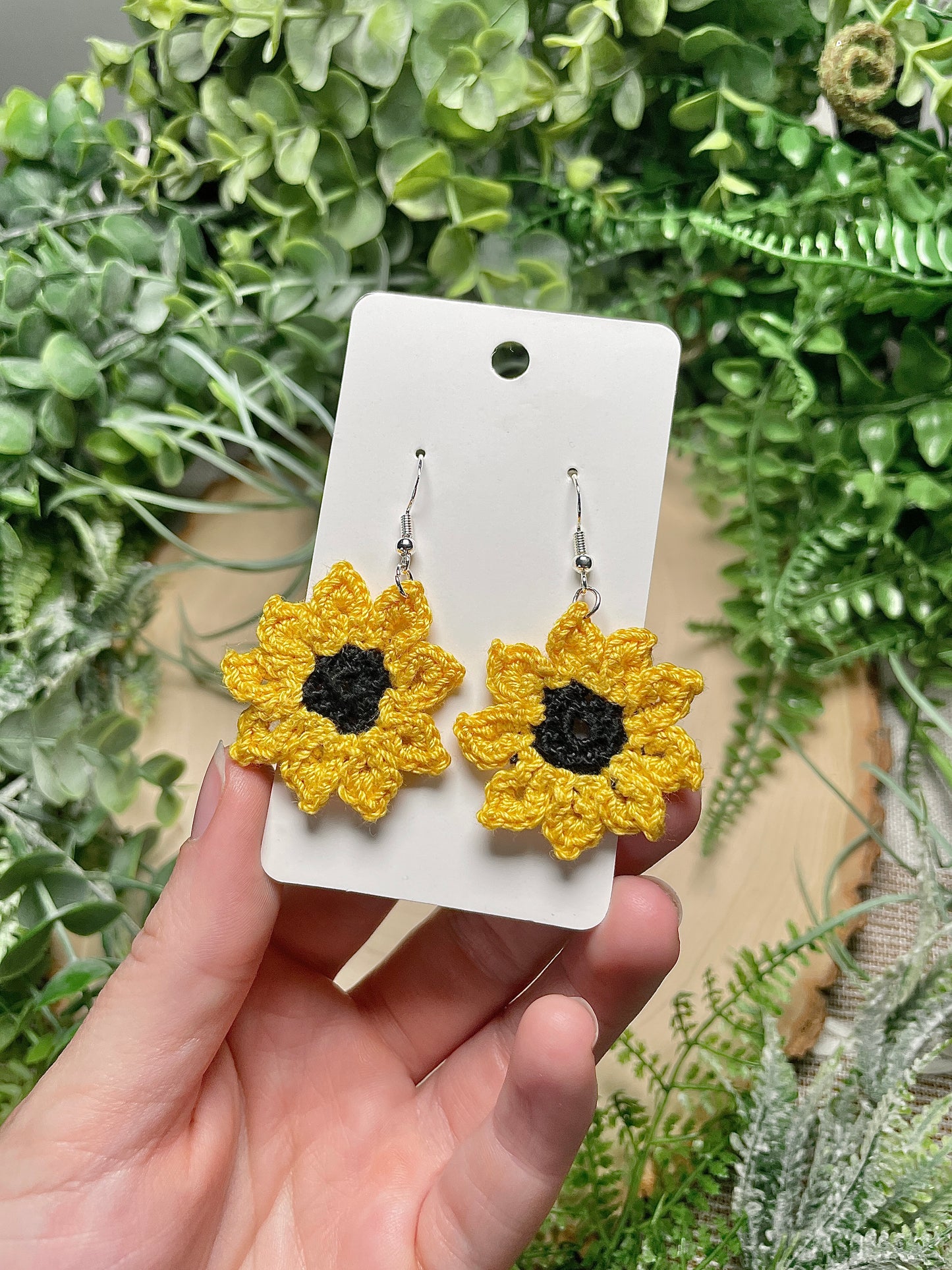 Hand Crocheted Sunflower Earrings