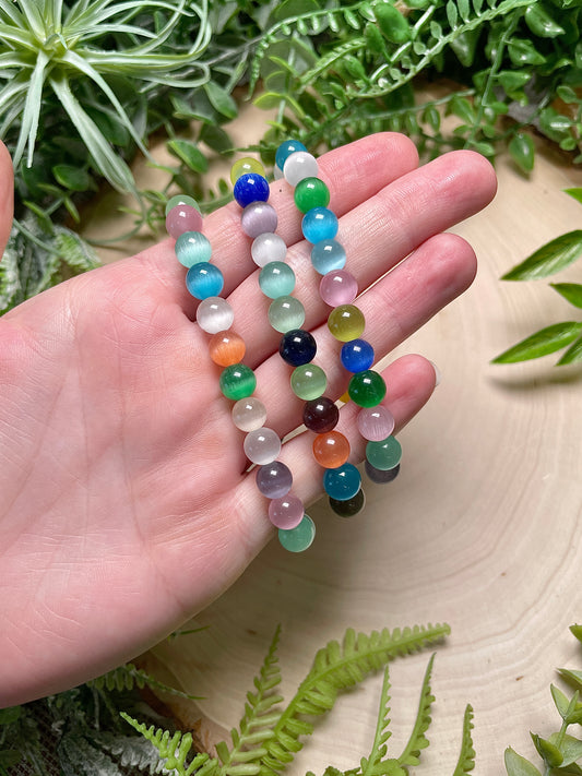 8mm Beaded Mixed Cat Eye Bracelet