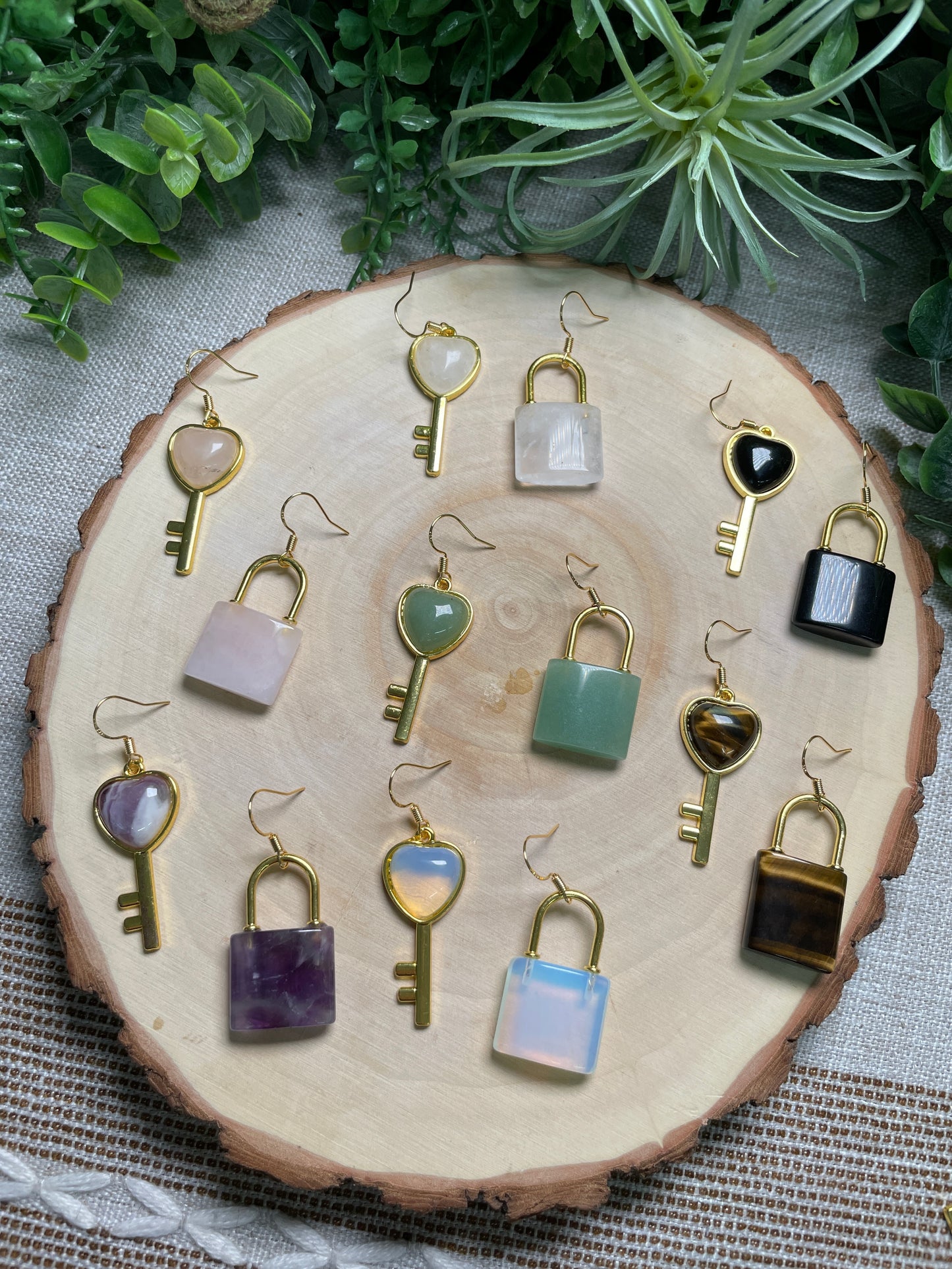 Crystal Lock and Key Earrings
