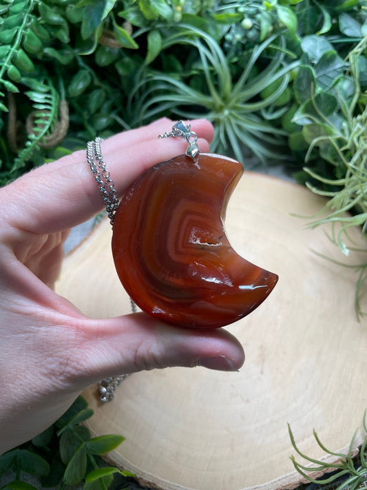 Chunky Red Agate Moon Necklace