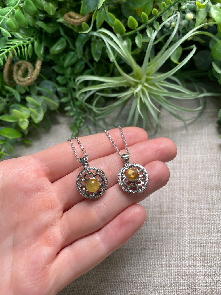 Gold Rutile Quartz Fidget Spinner Necklace