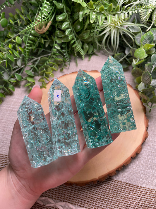 Blue/Green Crackle Quartz (Glass) Tower