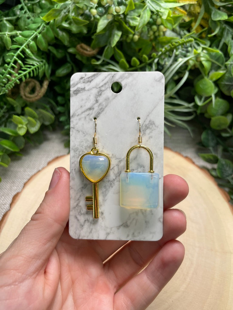 Crystal Lock and Key Earrings