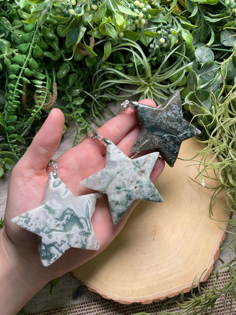 Chunky Moss Agate Star Necklace