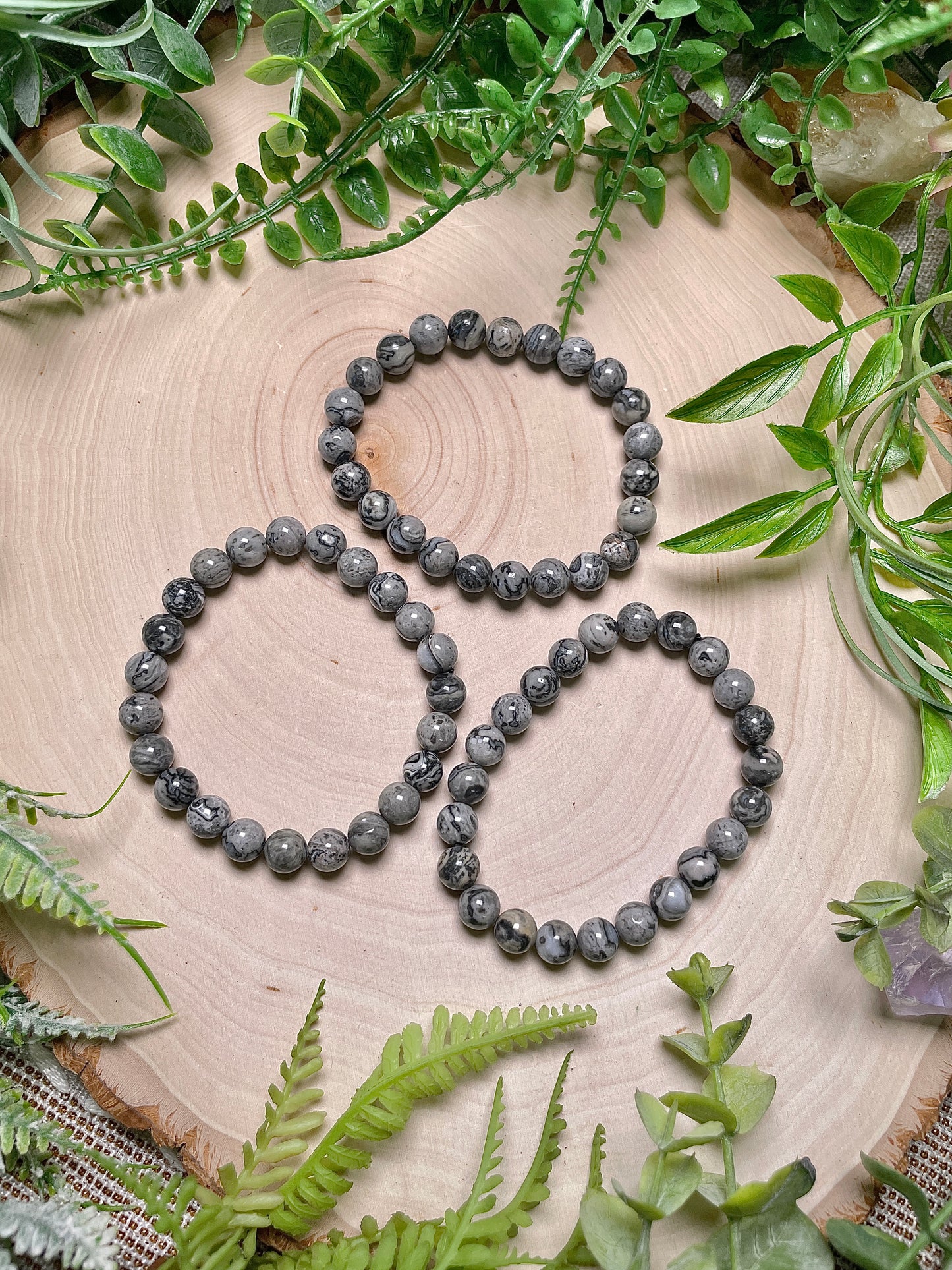 8mm Beaded Map Jasper Bracelet