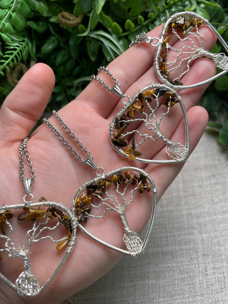 Tigers Eye Heart Tree of Life Necklace