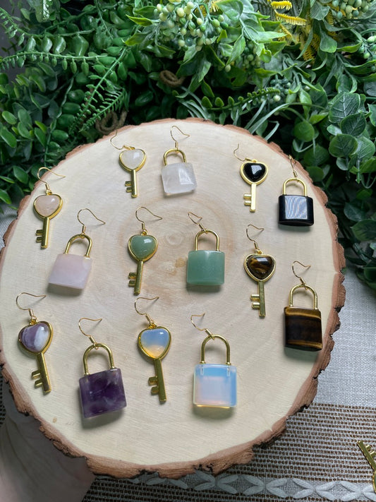 Crystal Lock and Key Earrings