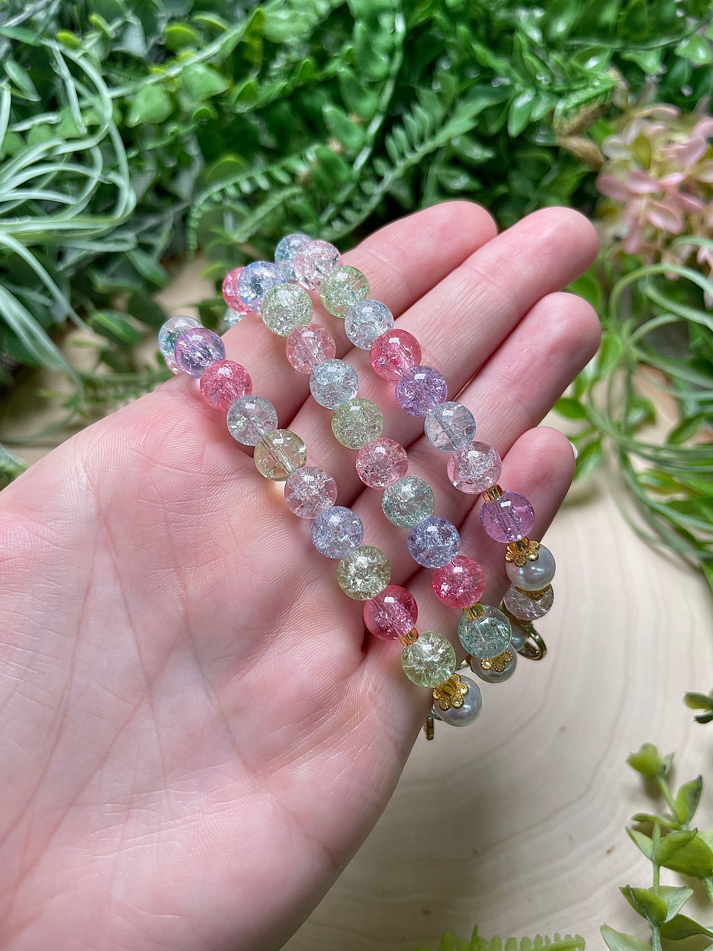 Kawaii Crackle Glass Charm Bracelet