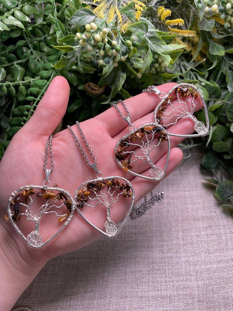 Tigers Eye Heart Tree of Life Necklace