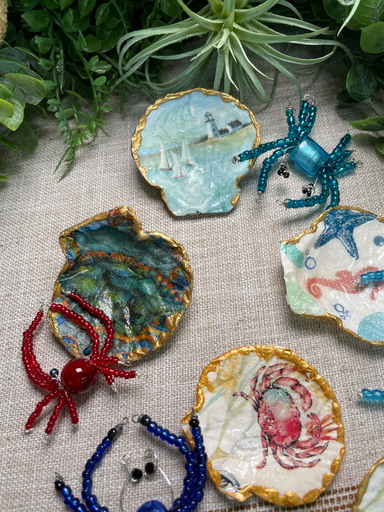 Decoupage Shell and Beaded Crab Set