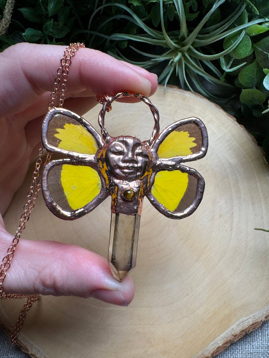 Isla- Tigers Eye, Quartz, and Butterfly Wing Necklace