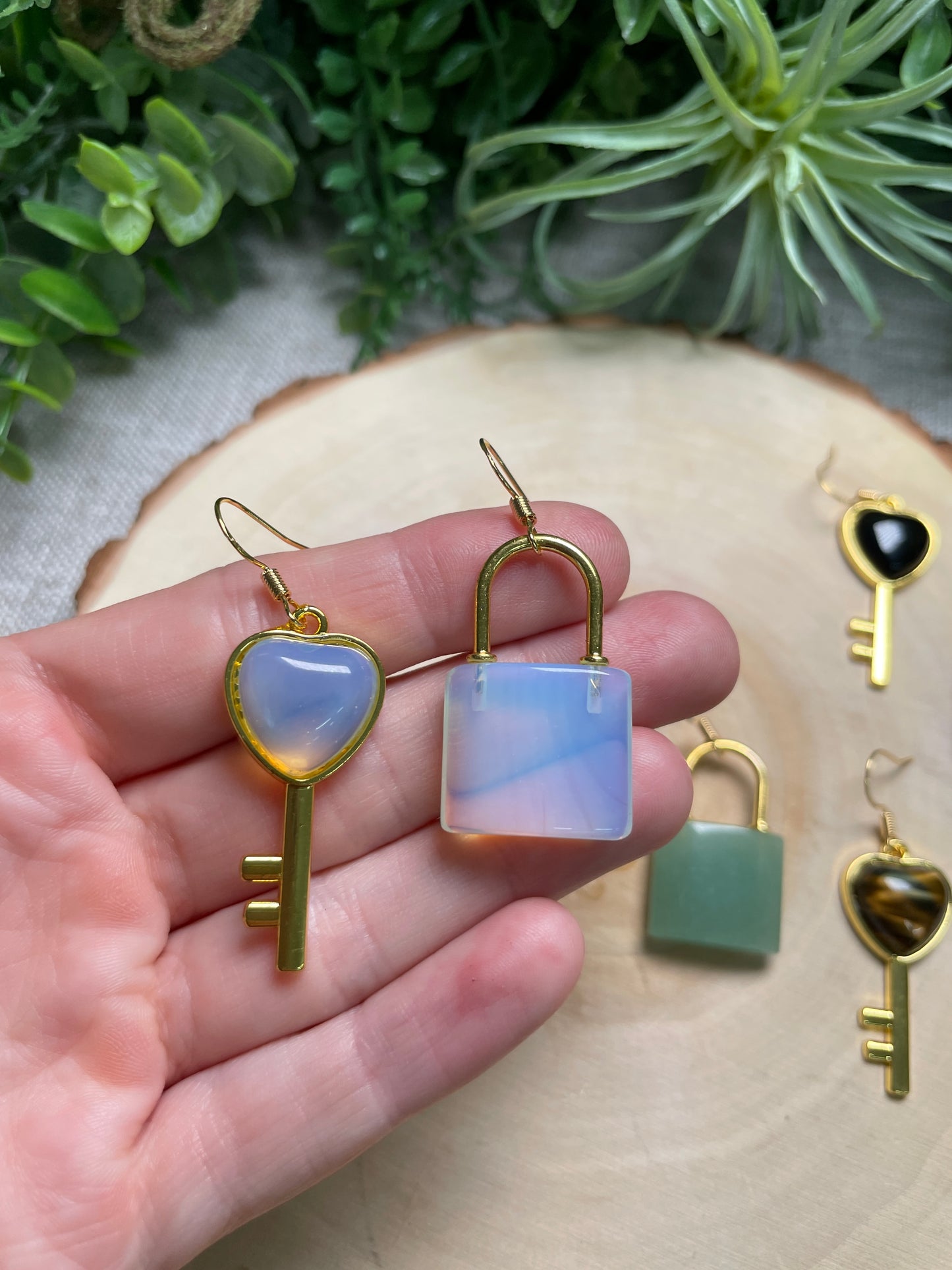 Crystal Lock and Key Earrings