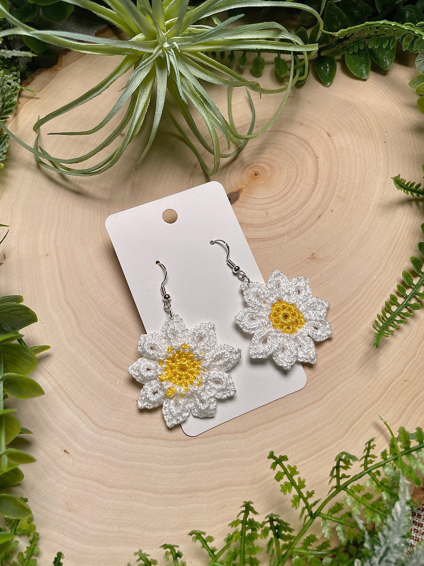 Hand Crocheted Daisy Earrings