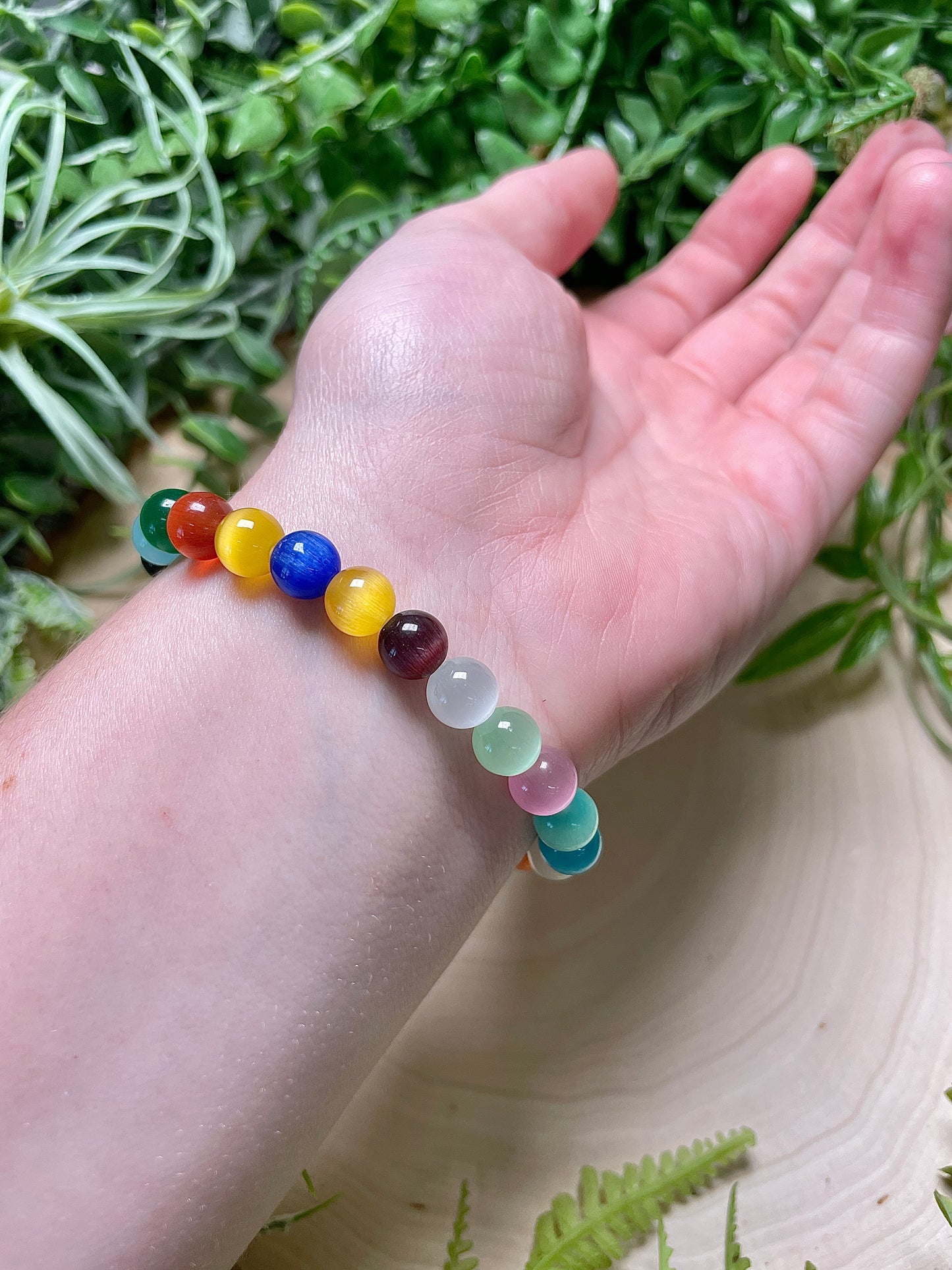8mm Beaded Mixed Cat Eye Bracelet