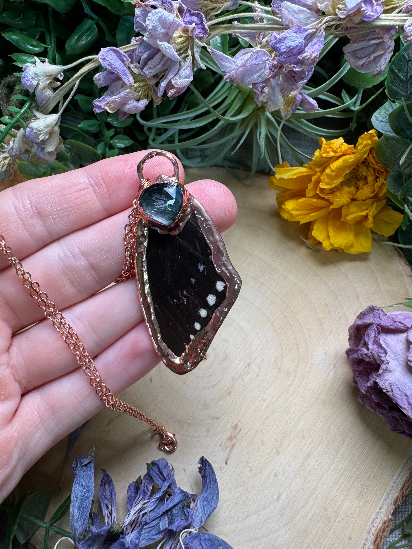 Abalone Shell and Butterfly Wing Necklace