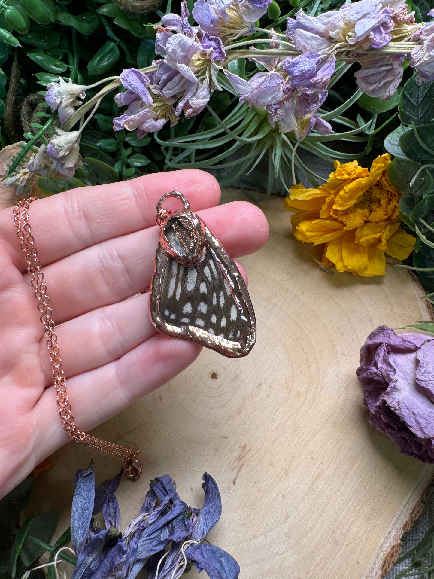 Glass and Butterfly Wing Necklace