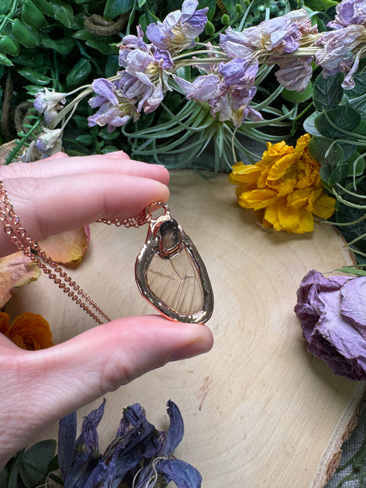 Golden Rutile Quartz and Butterfly Wing Necklace