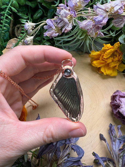 Black Rutile Quartz and Butterfly Wing Necklace