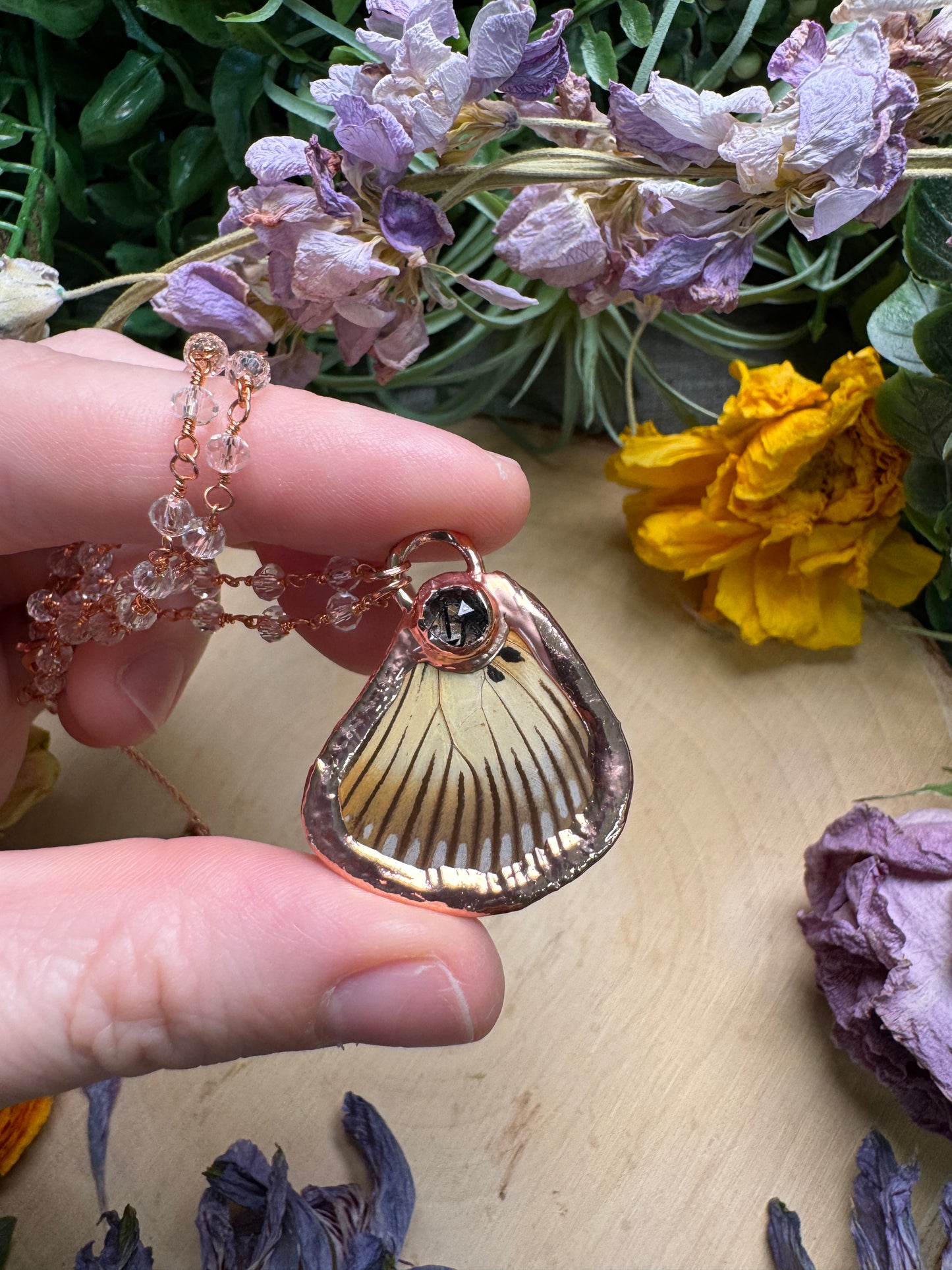 Black Rutile Quartz and Butterfly Wing Necklace