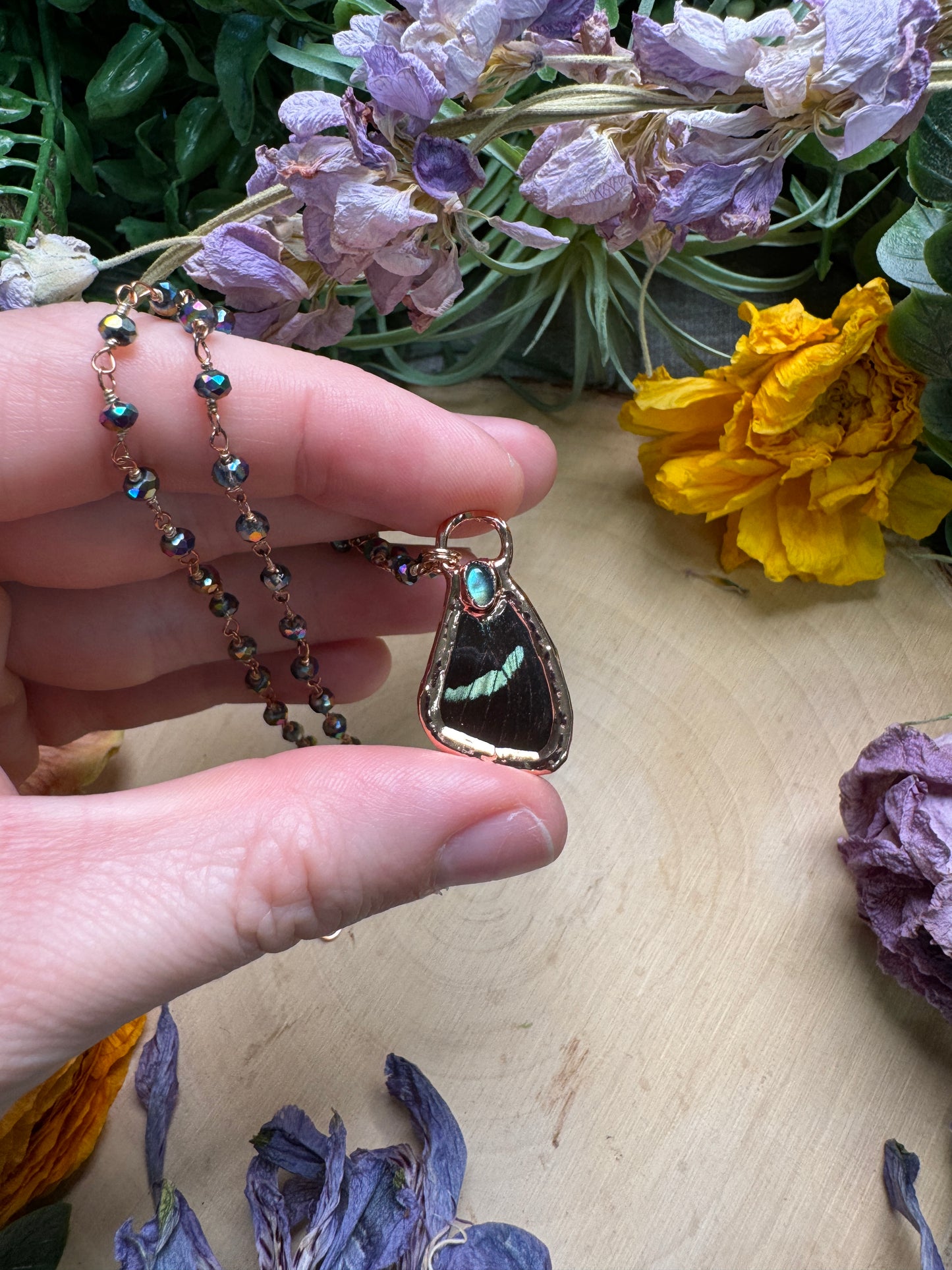 Labradorite and Butterfly Wing Necklace (reversible)