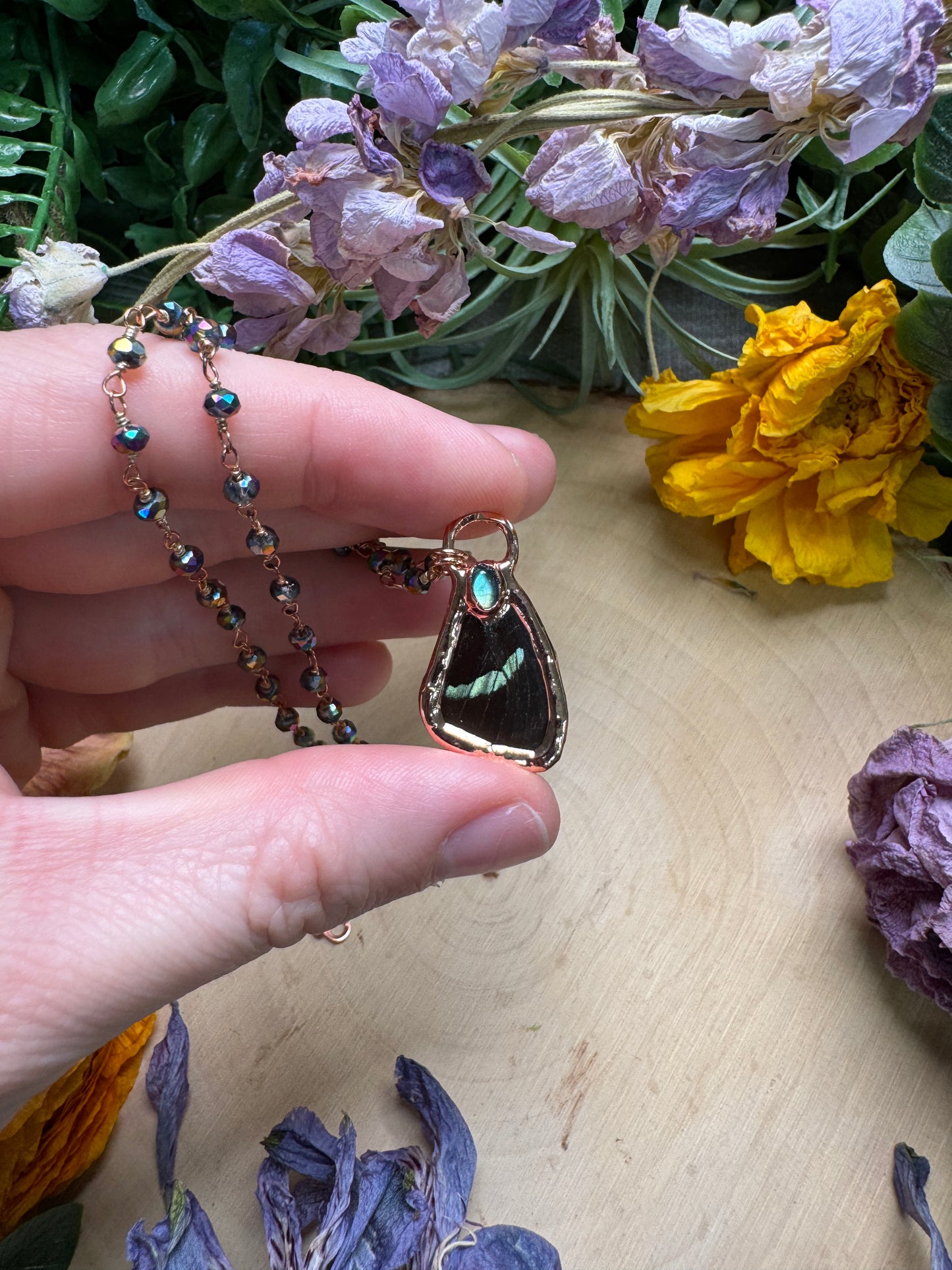 Labradorite and Butterfly Wing Necklace (reversible)