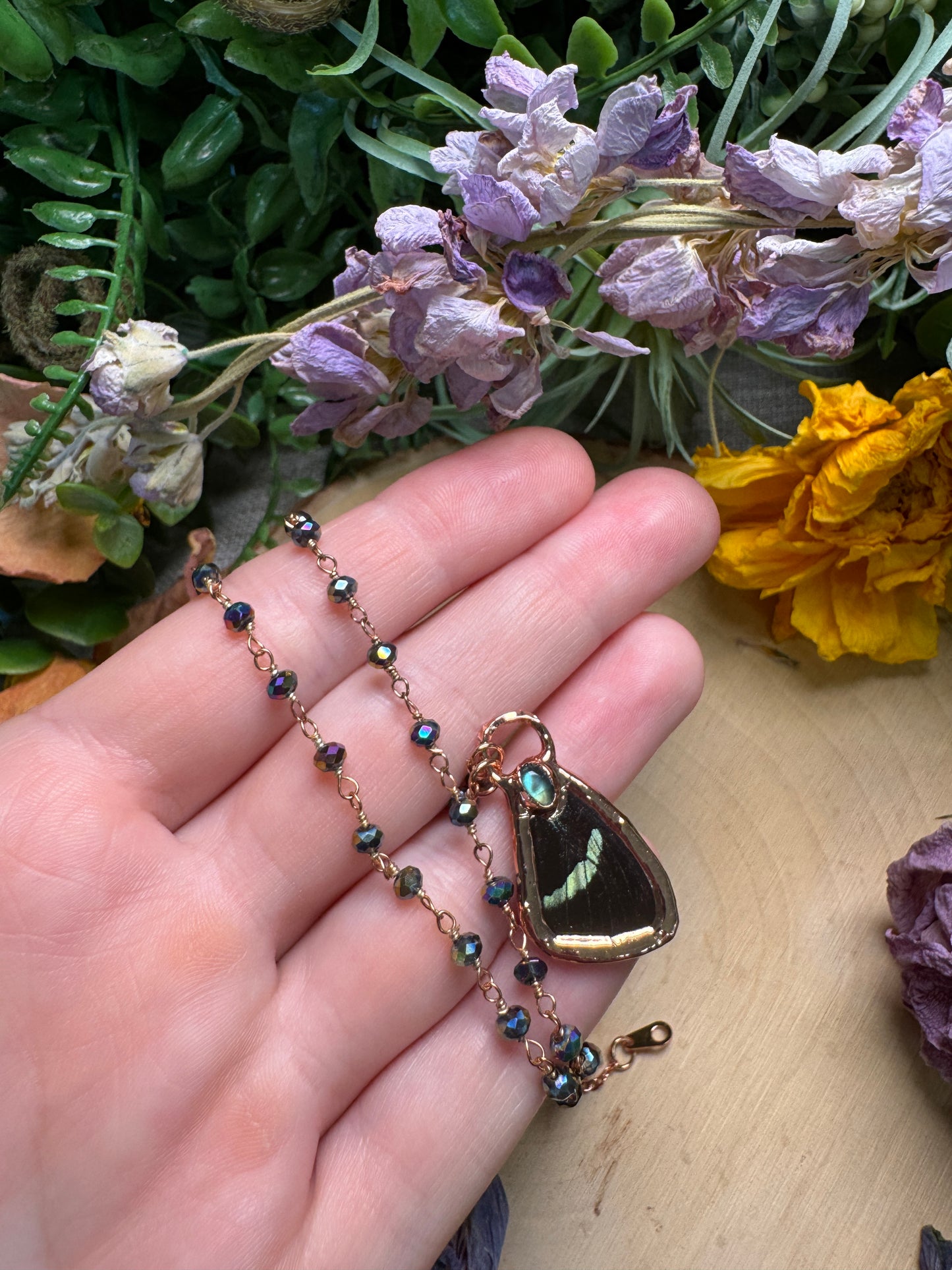 Labradorite and Butterfly Wing Necklace (reversible)