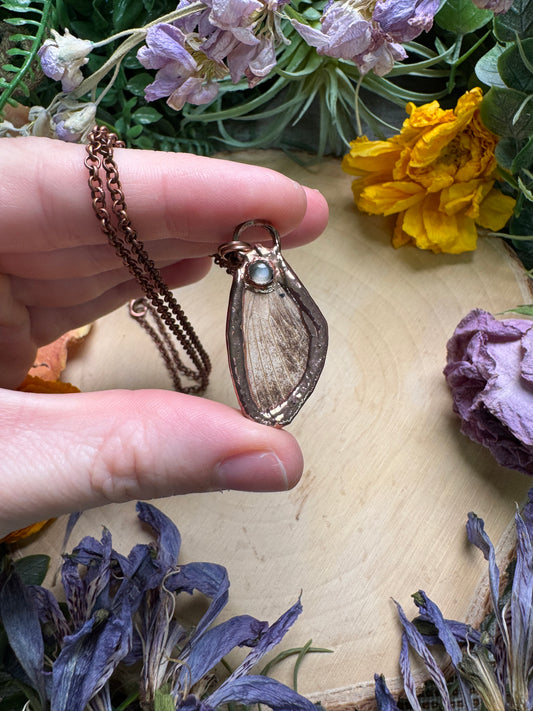 Moonstone and Moth Wing Necklace