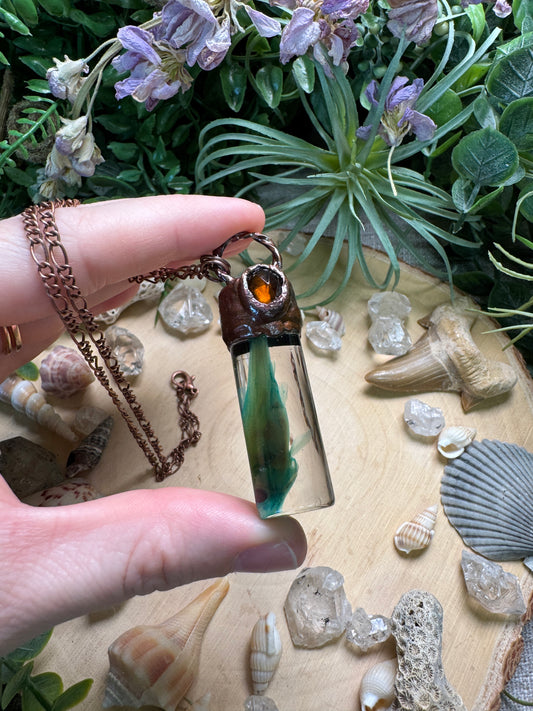 Orange Garnet and Minnow Oddity Vial Necklace