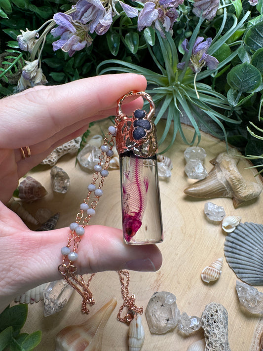 Grape Agate and Minnow Oddity Vial Necklace