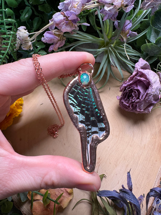 Opal and Butterfly Wing Necklace