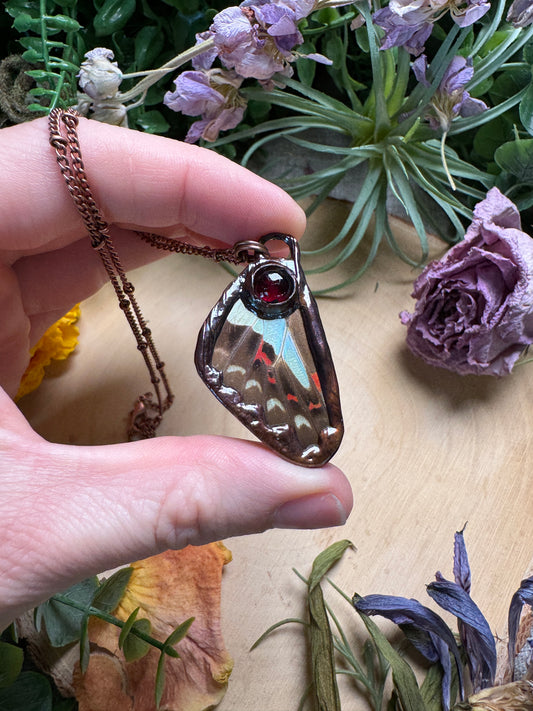 Garnet and Butterfly Wing Necklace