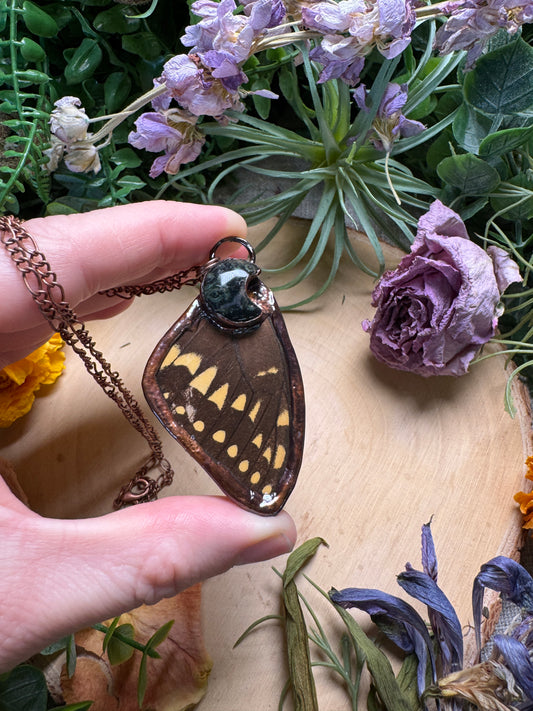 Kambaba Jasper Moon and Butterfly Wing Necklace