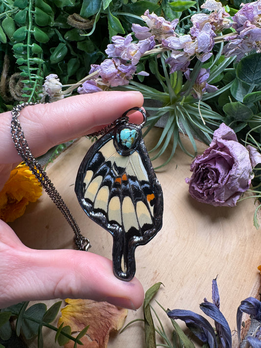 Natural Turquoise and Butterfly Wing Necklace